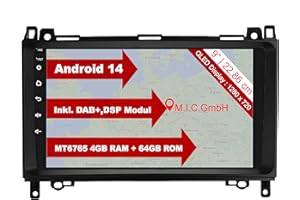 M.I.C. AB9-L2 Android 14 Autoradio mit navi: MT6765V 4G+64G;9" QLED Display;SIM,Carplay,Android Auto,DAB+,BT 5:Ersatz für Mercedes Benz A-Klasse W169 B-Klasse W245 Viano Vito W639 Sprinter VW Crafter