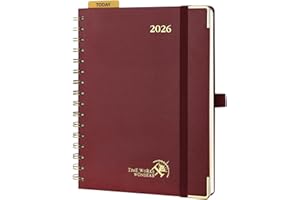 POPRUN Agenda 2026 Settimanale Verticale Spirale 21,5 x 16 cm, Copertina Rigida, Planner 2026 A5 con Righello in Plastica, Carta Spessa da 100 GSM, Borgogna Scuro