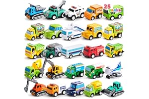 JOYIN 25 Stück Zurückziehen Stadtautos und Lastwagen Spielzeugfahrzeug-Set für Kleinkinder, Mädchen und Jungen, Kinderspielset, Aufziehautos, Spielzeugautos Set, Mini Auto Spielzeug ab 1 2 3 Jahre