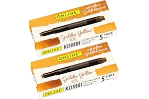 ONLINE Golden Yellow wkłady atramentowe kombi ze złotym połyskiem, 10 x wkłady kombi kompatybilne ze wszystkimi popularnymi piórami, również Lamy, złoty atrament do kaligrafii, pisanie ręczne na