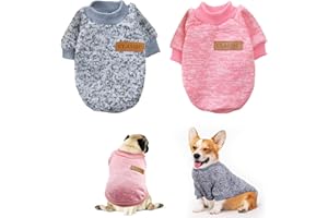 Jersey para Perros Medianos, FainFun 2 Piezas Jersey Perro Mediano, Ropa Sudadera Invierno para Gatos Perro, Jerséis para Perros Pequeños, Rosa Gris XL
