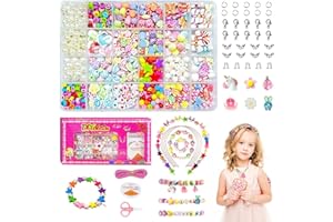 Eurtes Perlen zum Auffädeln Kinder, Schmuck Selber Machen Set für Mädchen, Bunte Perlen Set Kinder für Machen Ketten-Haarband-Armbänder, Geburtstagsgeschenk Perlensets für Mädchen