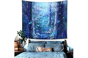 Zodight Winter Wunderland Wandteppich, Blauer Schmetterling Wald Tapestry, Fantasie Schneeflocke Tapisserie Wandbehang für Wanddeko Schlafzimmer