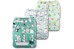 Littles & Bloomz, Reusable Pocket Cloth Nappy, Fastener: Popper, Set of 3, Patterns 316, Without Insert