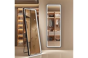 ‎S'BAGNO S'bagno Ganzkörperspiegel mit Beleuchtung 160x50 cm, Aluminiumrahmen, Spiegel Groß Dimmbar & 3000-6500K & Memory-Funktion, Verstärktes Glas, Standspiegel für Ankleidezimmer und Schlafzimmer, Schwarz