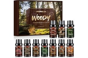 HANOLLY Eteriska Oljor Trä TOP 10 x 5ML, Essential Oil Naturliga, För Diffusor, Massage, Gör- Sandelträ, Cederträ, Palisander, Ho-trä, Rökelse, Tallträ, Agarwood, Teakträ, Cypress, Guajakträ