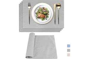 Weldomcor Tovagliette Lino Set di 4 Tovaglietta, Tovagliette Tela Lavabili Tovaglietta Bifacciale Resistenti al Calore Non-scivolos Facile Pulire Tovaglietta, 48 cm x 33 cm (Grigio)