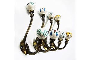 IVORYBLU777 4 x Vintage Look Floral Wall Metal Painted Ceramic Coat Hook Hanger Door Cafe Office