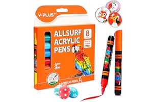 YPLUS Marqueurs Ensemble de Feutres Acryliques, Marqueur de Peinture Acrylique pour Coloriage, Feutre de Dessin, Marker Acrylique – 8 Couleurs