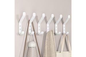 susswiff Coat Hooks for Hanging - 10KG (Max) Wall Hook with Screw, Heavy Duty Stainless Holder for Towel, Backpack, Hat, Sturdy Metal Hanger for Door and Wall, White, 6 Pack