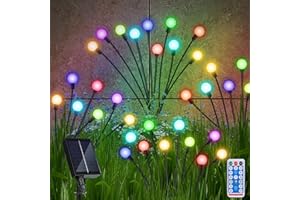 GuKKK 4 Pezzi Luci Solari Esterno, 10 LED Lampade Solari Lucciole per Giardino, Firefly Garden Light Firefly Solar Pathway Lights, per il Patio Giardino, Balcone - IP65 Impermeabile (Caldo)