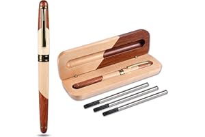 Funmo Stylo à bille cadeau- en bois fait à la main, personnalisé, 3 autres recharges d'encre noire supplémentaires,stylo élégant et exquis