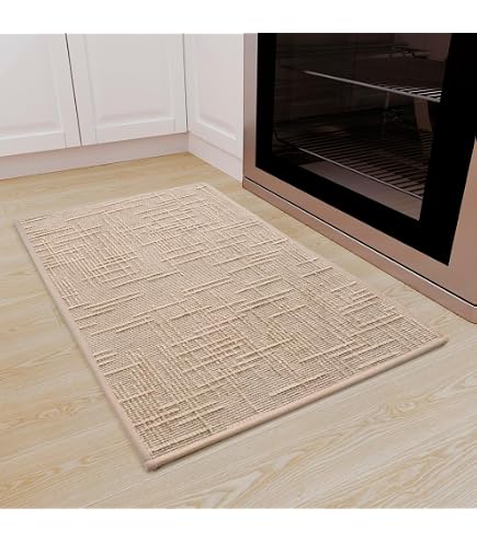 Tapis De Cuisine Lavable 60x90 Cm - Tissé Antidérapant - Dos Caoutchouc - Style Jute Beige Tapis Entree