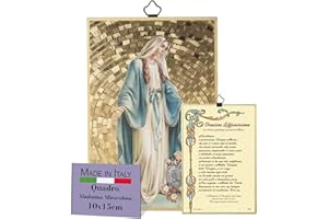 F.LLI BONELLA Fratelli Bonella | Cuadro sagrado sobre madera MDF de álamo 8 mm con mosaico de lámina dorada de la Virgen Milagrosa con Oración en la parte posterior 10 x 15 cm | Fabricado en Italia