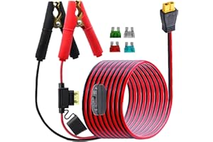 LANMINGLEL Clip di alligatore per batteria a cavo XT60 con interruttore, 14 AWG 12 V-24 V clip per adattatore XT60 con fusibile da 20 A, per auto (3 M/con interruttore)