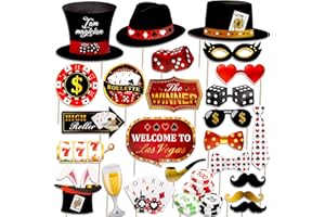 Qpout Las Vegas Casino Photo Booth Props Funny DIY Poker Theme Selfie Props Kit For Night Party Decoration Party Favors 25 Pieces