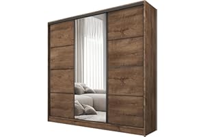 ‎BROMARKT BROMARKT Schwebetürenschrank 200 cm Breit - Kleiderschrank mit Spiegel - Schrank mit Schubladen und Regalen - Kleiderschrank mit Schiebetüren - Lefkas Eiche