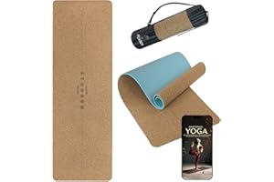 ‎ALPIDEX ALPIDEX Kork Yogamatte 183 x 61 x 0.6 cm E-Book Fitness Pilates Matte Schadstofffrei rutschfest Tragetasche Hilfslinien Natürlicher Kork Yoga Mat