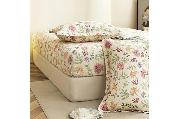 Story@Home Cloud Cotton Fitted BEDSHEET (72 X 78 Inch) 360 Elastic King Size with 2 Pillow Covers Super Soft Bed Sheet for King Size Bed Floral Design (White, Pink)