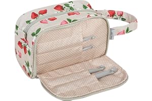 Hobby Gift Exclusivo Bolso de Ganchillo 100% Algodón Suave, Estuche de Agujas de Ganchillo con Cremallera, Soporte para Hilo, Bolso de Ganchillo, Asa de Algodón, 21 x 24 x 10 cm – Fresas