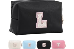 TOLMAIERTU Personalisierte Make-up Tasche für Frauen,A-Z Initialen wasserfeste Reise Kosmetiktasche aus Leder,Geburtstagsgeschenk für Frauen und Mädchen,Kosmetiktasche für Braut und Brautjungfer
