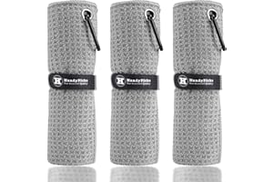 Handy Picks Toalla de Golf de Microfibra (40 x 40 cm) con Clip de mosquetón, diseño de gofre, Toalla de Golf con Cierre de Gancho y Bucle, la práctica Toalla de Limpieza de Golf (Gris)