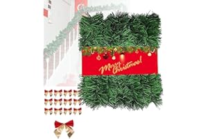 MFLABEL 10 Metros Guirnalda Navidad + 3cm 45Pcs Lazos, Adornos Navideños Decoración, Decoracion Navidad para Exterior, Chimenea, Escaleras, Puertas, Ventanas
