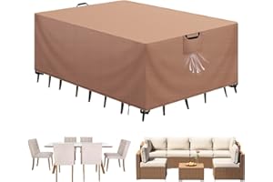 Aujink Housse Salon de Jardin Bâche Table de Jardin Tissu Oxford 420D Couverture de Protection Meubles Exterieur Imperméable, Coupe-Vent, Anti-UV Housse de Meubles en rotin, Kaki, 180x120x74 cm