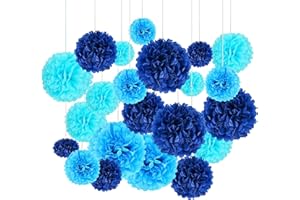 SIMDAO Lot de 24 Papier de Soie Pompons, Blue Boule Papier de Fleur 6 in 8 in 10 in 12 in, Pompon Papier Coloré, Fête Décoration pour Anniversaire, Mariage, Baby Shower, Parti Décoration
