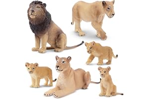 toymany 6PCS Realistic Lion Figurines with Lion Cubs, Jungle Animals Figures Family Set Includes Baby Lions, Educational Toy Cake Toppers Christmas Birthday Gift for Kids Toddlers