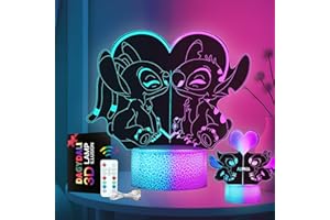 Dagydali Lot de 2 Lampe Stitch - Stitch Veilleuse 3D LED pour Enfants, USB Smart Remote Control Stitch Lampe Chevet 16 Couleurs NoëL Stitch Cadeau Chambre D'Enfant DéCoration Cadeau De Vacances