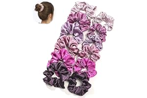 CROMPI Chouchou Cheveux Femme Et Enfant, 12 Pcs D'Accessoire Cheveux. Élastique Cheveux, Scrunchies Satin De Soie Anti-Statique, Accessoires De Coiffure Et Bed Scrunchie (Rose Et Violet)