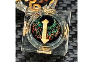 KERWELLSI Liquid Core Cool Dragon Eye DND Dice Set D&D with Gifts Box, Gold Green Resin Sharp Edge Polyhedral & RPG D and D Dice, 7Pcs Dungeons and Dragons Role Playing Game Dice D20 D12 D10 D8 D6 D4