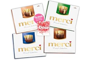 SWEET BUDDIES merci Finest Selection Assortiment 4 x 250g – Lot Gourmand: Douceurs Lait, Saveurs Intenses, Amandes Croustillantes & Mousse au Chocolat – 13 variétés raffinées pour des moments de plaisir chocolatés