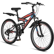 Licorne Bike Strong V Premium Mountain Bike 24 Inch Bicycle for Boys Girls Women Men 21 Speed Full Suspension Black/Blue/Orange Sports & 