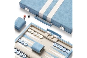 Lingle 38 cm Backgammon set för vuxna, klassisk backgammon bräda med unika rutiga tärningar, falskt läder exteriör och sammet