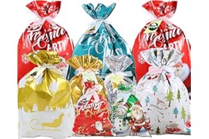 CNMTCCO Christmas Wrapping Gift Bags Large, 20Pcs Christmas String Bags with 30Pcs Tags, Large Medium Small Gift Bags, Xmas Bags for Presents for Xmas Birthday Holiday Party (Classic Style)