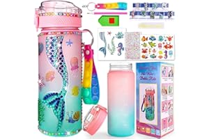 Jovicos Mädchen Geschenke 5 6 7 8 9 10 jahre, DIY Trinkflasche Wasserflasche Meerjungfrau Basteln Mädchen 5-12 Jahre, Kreativ Bastelset Diamond Painting Kinder, Kindergeburtstag Bastelset Mädchen Kit