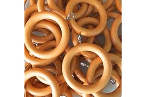 PILOTFISH Pack of 12 Teak/Antique Pine Finish Wood Wooden Curtain Rings for 28mm dia Pole