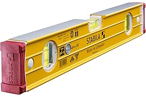 STABILA Wasserwaage Type 96-2, 40 cm, extrasteifes Alu-Profil, 1 Horizontal-Libelle, 2 Vertikal-Libellen, stoßdämpfende Endkappen, integrierte Rutsch-Stopper, Made in Germany, Gelb