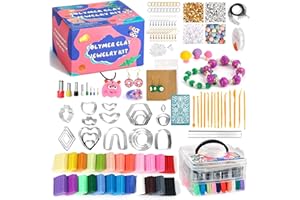 Caydo 587 Stück Polymer Clay Schmuckset mit 2-lagiger Box, 24 Farben Clay, Ohrringausstecher, Zubehör und Werkzeuge für Kinder und Erwachsene zur Herstellung von Ohrringen