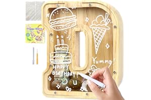 Lakpopya Salvadanaio Bambini Bambina in Legno Salvadanaio Apribile Salvadanaio Personalizzato di Lettre A-Z Salvadanaio Trasparente con Adesivo & Pennarello & Cacciavite, Regali per Bambini (D)