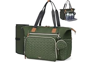 Tonyeee Wickeltasche mit Schnullertasche und Wickelunterlage, Wickelrucksack Multifunktions-Babytasche für Große Reisewindeltasche für Mama und Papa, isolierten Taschen-Dunkelgrün