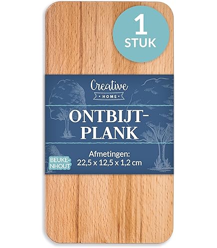 Ontbijtplankjes van hout, onbehandeld natuurlijk beuken, 12-delige set, keukenplank, brood, keukengerei, ca. 24 x 14 x 1,5 cm, snijplank, omkeerbaar, broodplank