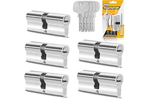 GERCAR 5 cilindros de cierre uniforme, 5 cilindros de perfil 35/35, incluye 25 llaves – 70 mm – cerradura doble para puerta – Juego de 5 – Longitud: 70 mm, A: 35 B