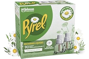 Pyrel Recharge Diffuseur Electrique Liquide - Répulsif Moustiques 90 Nuits - Sans Parfum - 2 Recharges