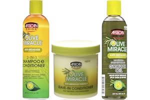 African Pride Olive Miracle Anti-Breakage TRIO SET | 2 in 1 Shampoo and Conditioner | Leave-In Conditioner | Maximum Strengthening Growth Oil