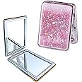 MEPOINT Compact Glass Makeup Mirror Mini Portable Double-Sided Magnifying Handheld Mirror Dream Quicksand Mirror For Travel (Color May Very, Square,Color May Very, Pink, Tabletop Mount