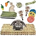 2 Pcs Grass Mat for Rabbit with Various Bunny Chew Toy Natural Woven Bed Mat Molar Teeth Grinding Toys for Guinea Pig Chinchilla Squirrel Hamster and Small Animal
