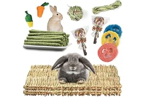 CAMITER Kleine Haustier-Grasmatte, 2 Stück Handgewebt Kaninchen Grasmatte, 14 Stück Kleintierspielzeug zum Knabbern und um Langeweile zu vertreiben für Kaninchen Meerschweinchen Hamster